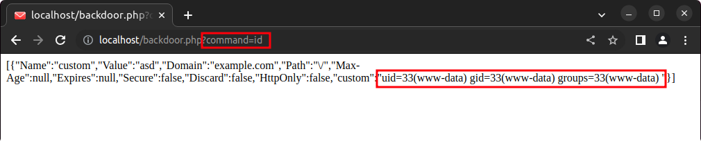 Testin the backdoor with the Linux id command
